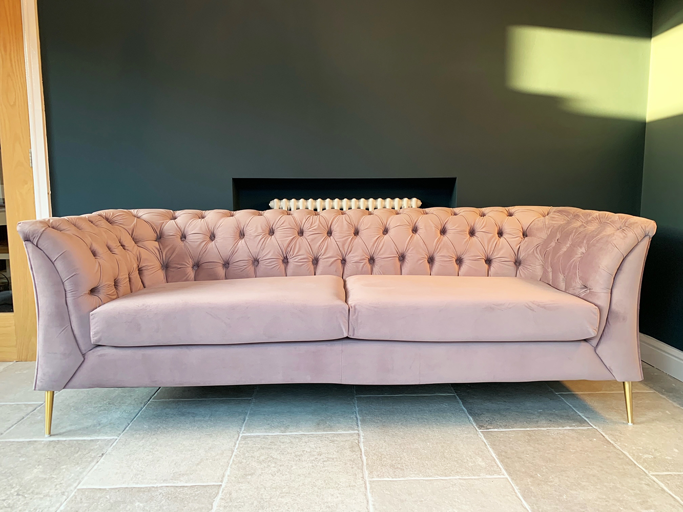 My Picture Lilac Sofa Chesterfield Modern Velour Material Gold Legs Slf24 Lilac Sofa Chesterfield Modern Velour, Chesterfield Sofa With Gold Legs