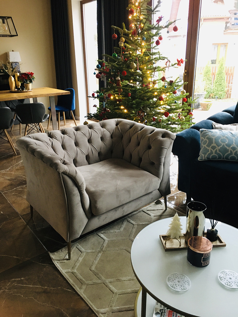 Grey Chesterfield Modern armchair in a festive arrangement